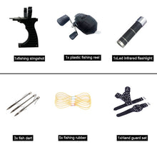 Load image into Gallery viewer, New Fishing Set Slingshot Hunting Catapult Suit Outdoor Shooting Fishing Reel + Darts Protective Gloves Flashlight Tools
