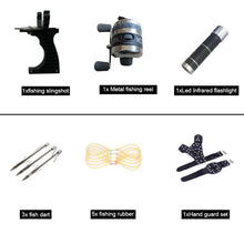 Load image into Gallery viewer, New Fishing Set Slingshot Hunting Catapult Suit Outdoor Shooting Fishing Reel + Darts Protective Gloves Flashlight Tools
